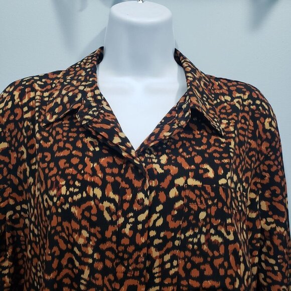 Nine West Animal Print Button Up Blouse Top Office Work Mob Wife Rock Size L - Picture 2 of 12